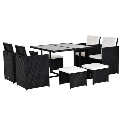 Viro Rattan Black 8 Seater Cube Garden Dining Set With Cushions And Square Glass Table