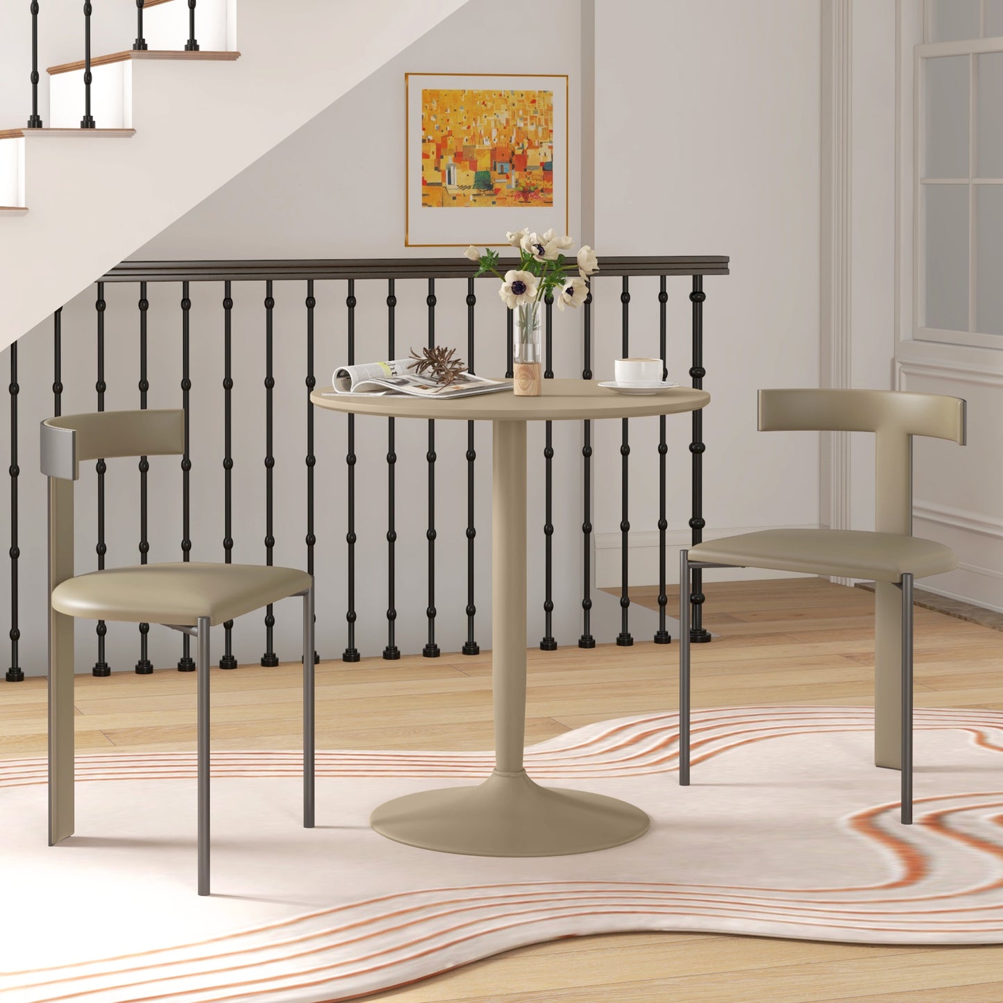 Ratapa Metal Light Brown Minimal Round Dining Table For 2