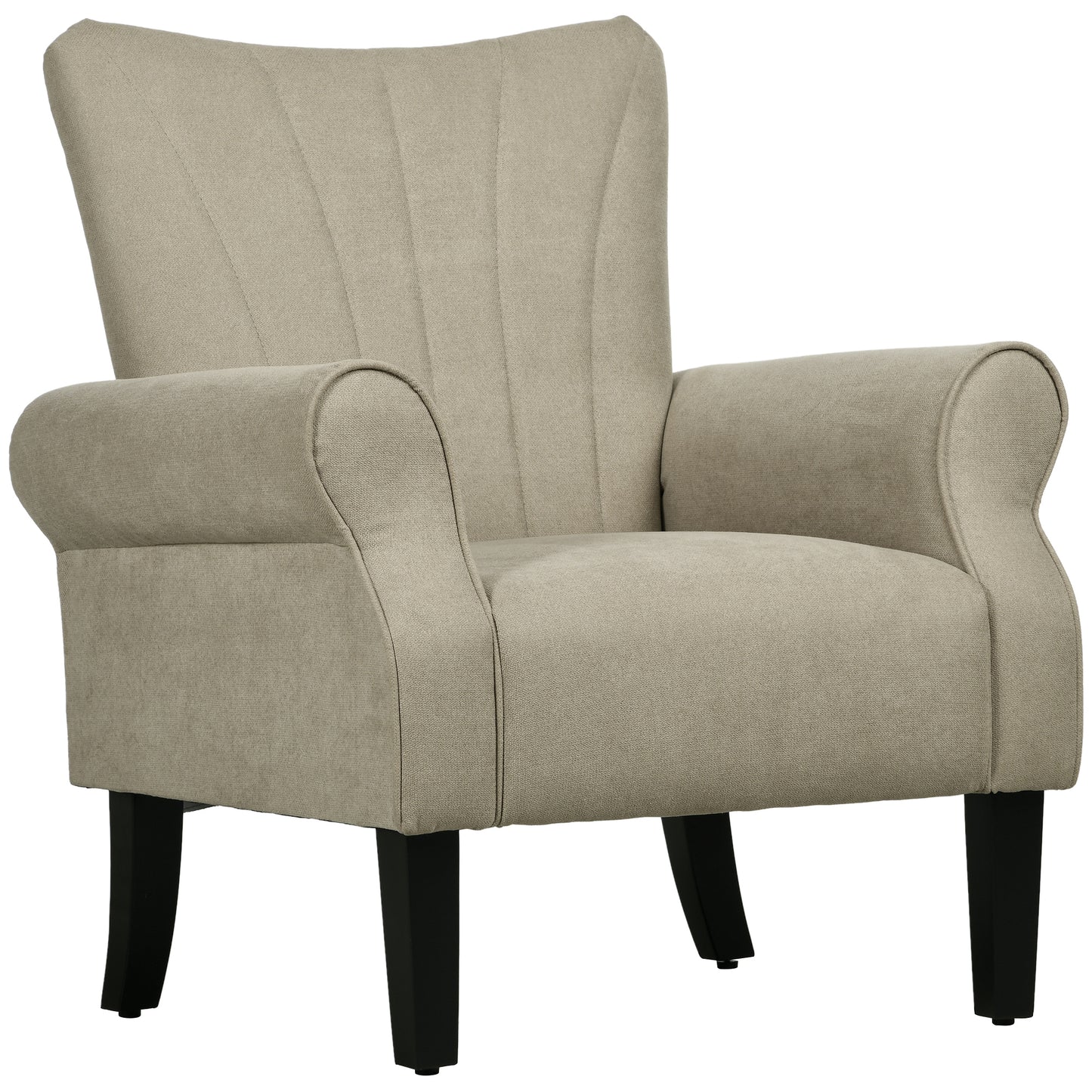 Vikene Coni Fabric Beige Accent Armchair With Rolled Arms And Wooden Legs