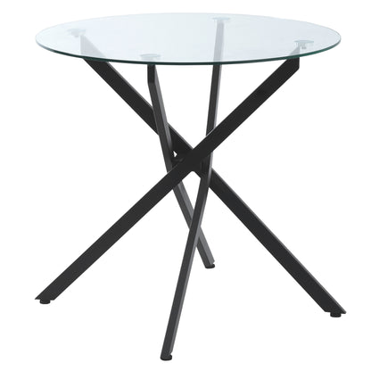 Bama Metal Black Round Glass Dining Table With Clear TemFauxred Top For Living And Dining Rooms