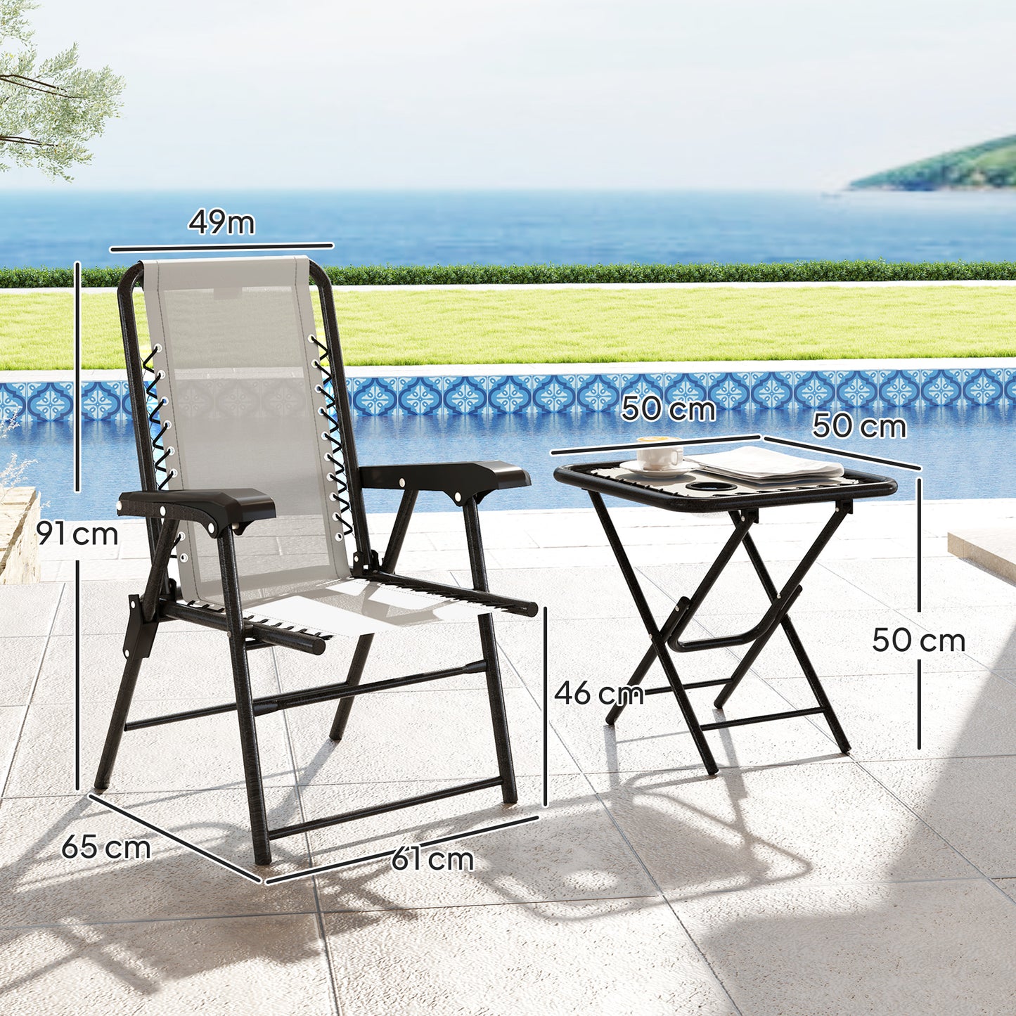 Diroke Metal Cream White 3 Piece Garden Table And Chair Bistro Set