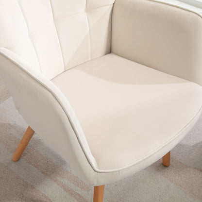 Haseto Velvet Cream White Wingback Accent Chairs Set Of 2 With Tufted Back And Wooden Legs