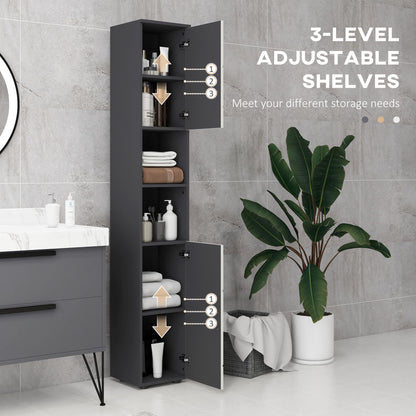 Nomalo Tall Minimalist Bathroom Storage Cabinet With Line Embossed Front And Adjustable Shelves Grey