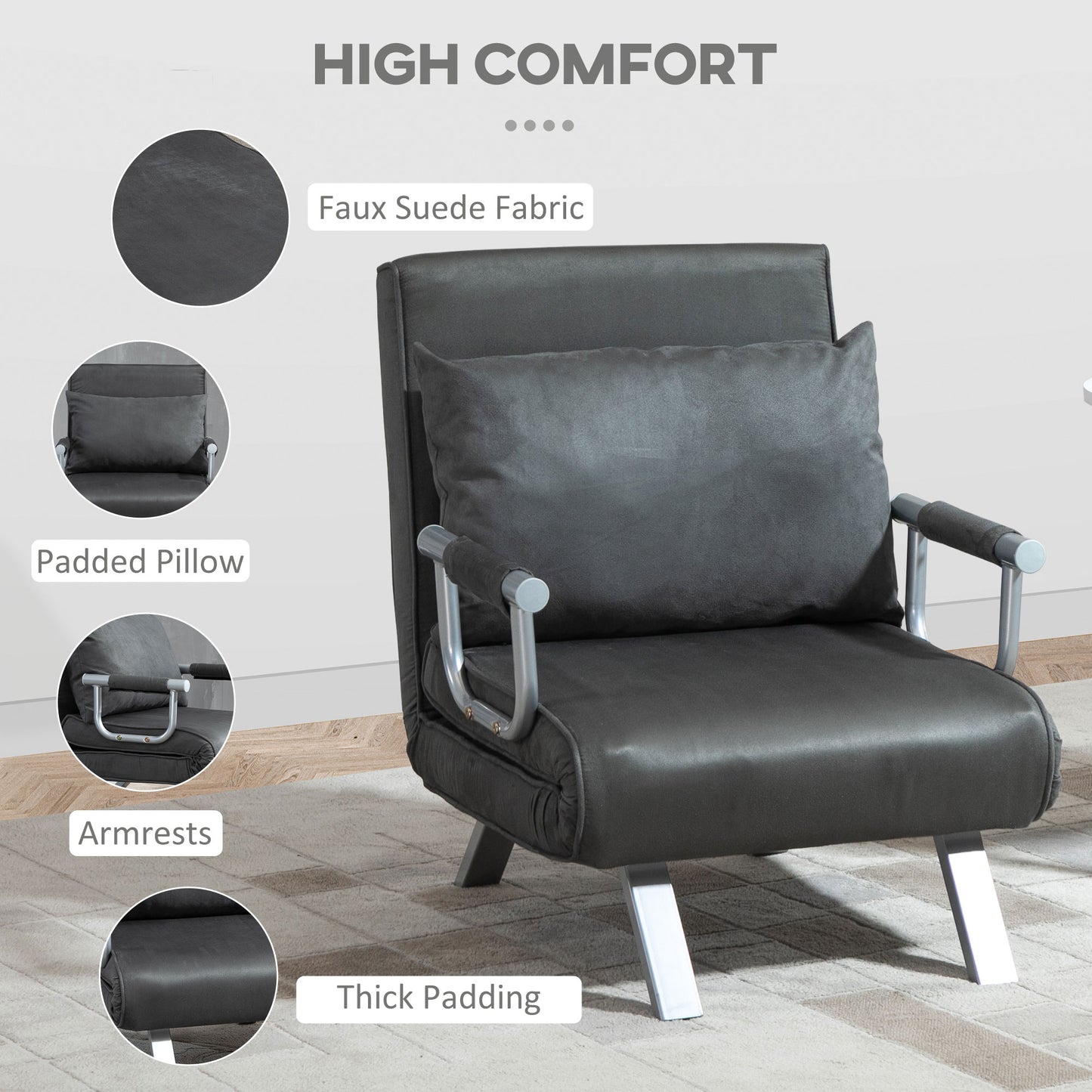 Moba Faux Suede Grey 4 In One Convertible Chair Bed