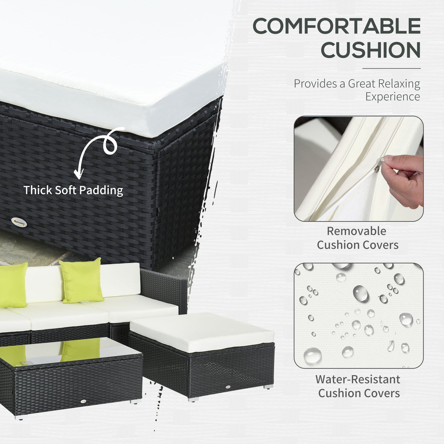 Dotodi Black Rattan White 4 Seater Outdoor Sofa Set With Rectangular Coffee Table