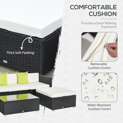 Dotodi Black Rattan White 4 Seater Outdoor Sofa Set With Rectangular Coffee Table