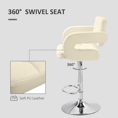 Senoke Faux Leather White Adjustable Swivel Bar Stools Set Of 2 With Back And Arm Support