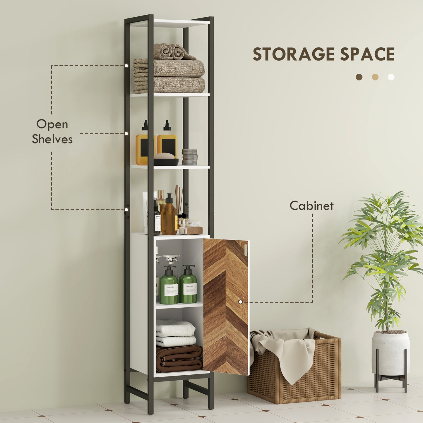 Yove Tall Narrow Bathroom Storage Cabinet With Adjustable Shelves For Multi Room Use