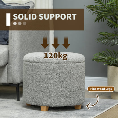 Valefi Teddy Fleece Light Grey Storage Ottoman Diamond Tufted Lid