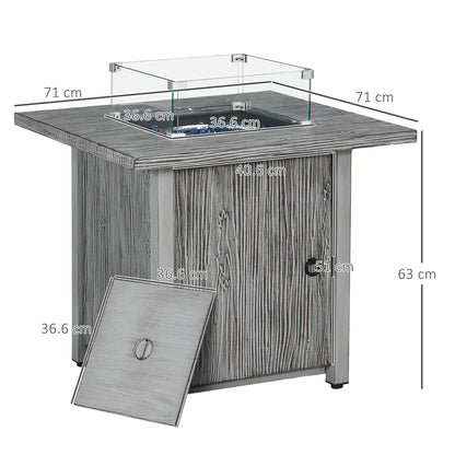 Vesoka Steel Grey Square Garden Outdoor Gas Fire Pit Table With Cover And Glass Screen