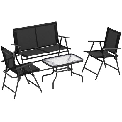 Mavi Metal Black and Mesh 4 Seater Outdoor Garden Sofa Set