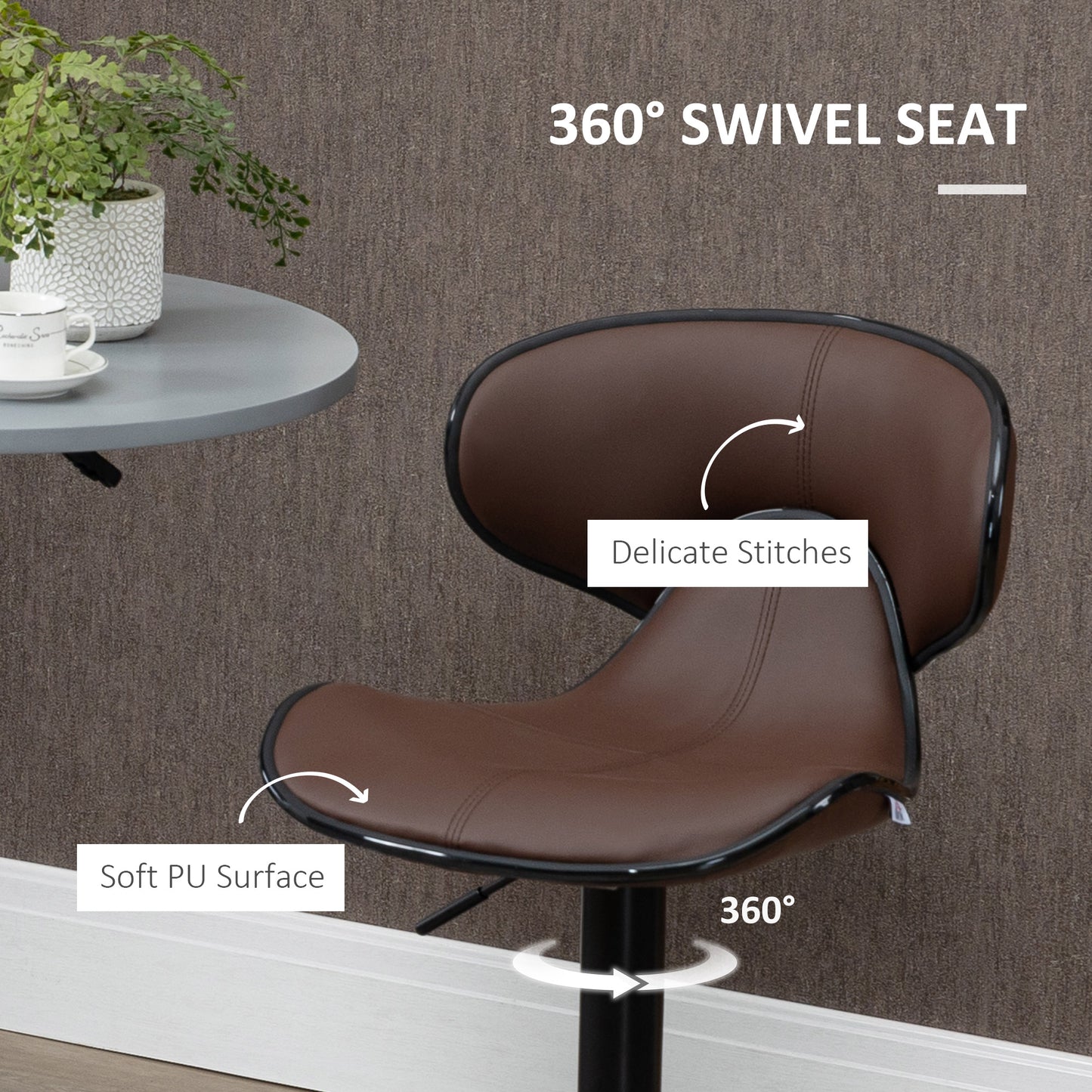 Mifaro Set Of 2 Brown Adjustable Swivel Bar Stools With Steel Frame And Footrest