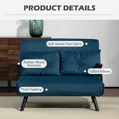 Lenasu Nasa Velvet Blue 4 In One Convertible Double Sofa Bed With Cushions