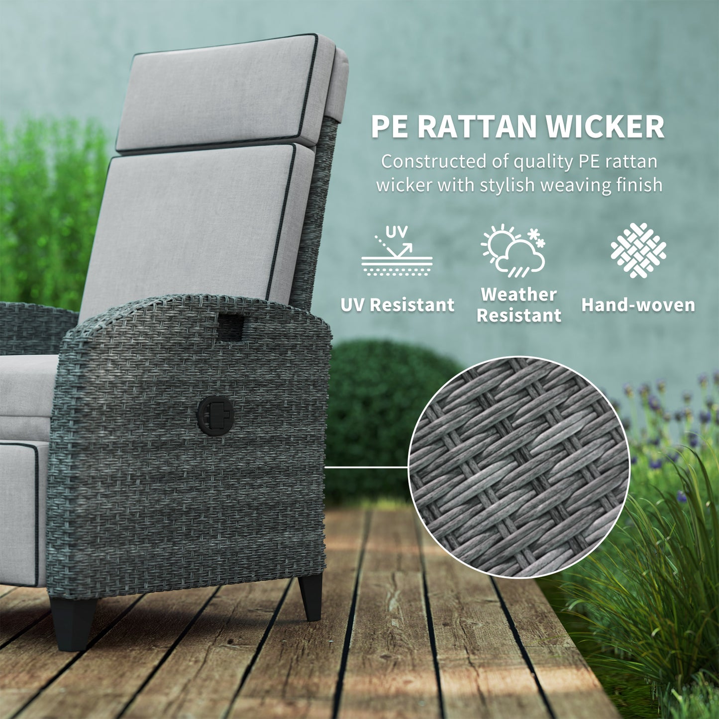 Vike Light Grey Outdoor Recliner Armchair with Side Tray