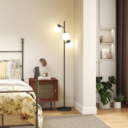Dorizi Metal Black 3 Light Tree Floor Lamp With Globe Shades And Steel Base