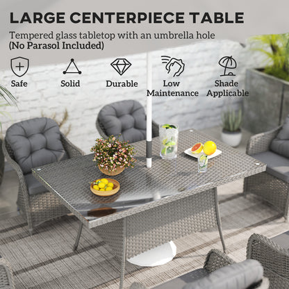 Bami  Light Grey Rattan 6 Seater Outdoor Dining Furniture Set with Glass Rectangular Table