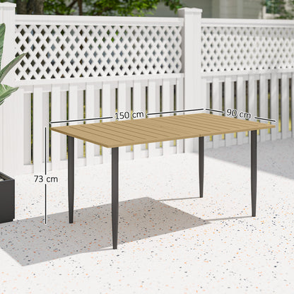Safafa 150cm Metal Brown Rectangular Garden Dining Table With Slatted Top And Parasol Hole
