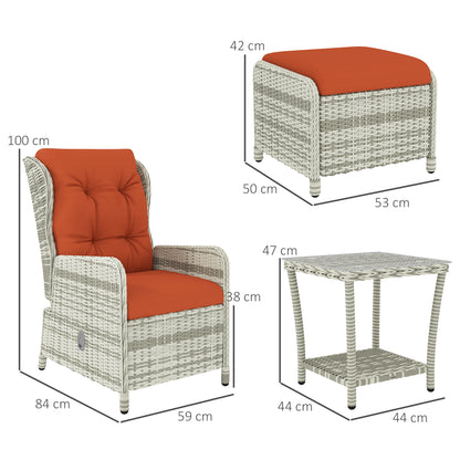 Bapa Rattan Orange 5 Piece Reclining Bistro Furniture Set with Glass Top Table And Footstools