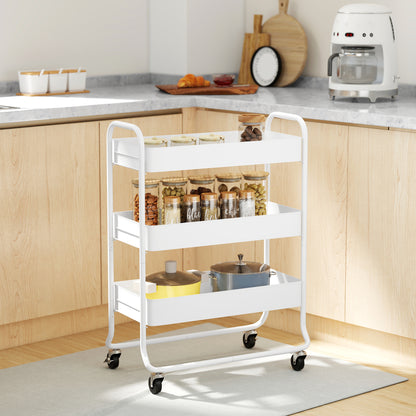 Saseta Sosa Metal White 3 Tier Rolling Utility Trolley With Mesh Baskets