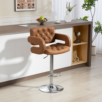 Dovetti Brown Faux Leather H8 Adjustable Swivel Bar Stool With Back And Arms