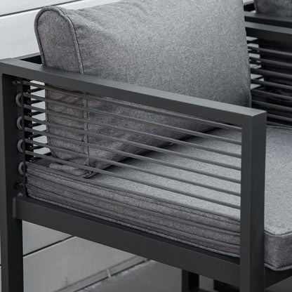 Sekalu Grey 8 Seater Grey Rattan Rope and Aluminium Outdoor Dining Set With Glass Top Table