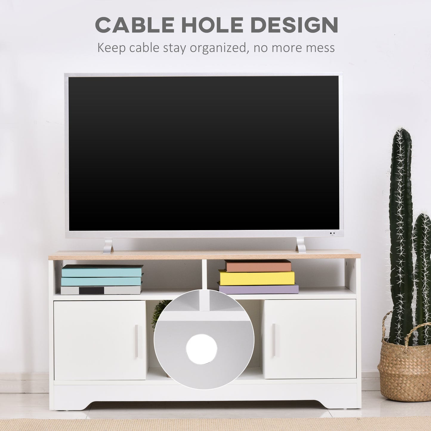 Tadori 105cm Vile Wooden White Modern TV Console 2 Doors and Open Shelves