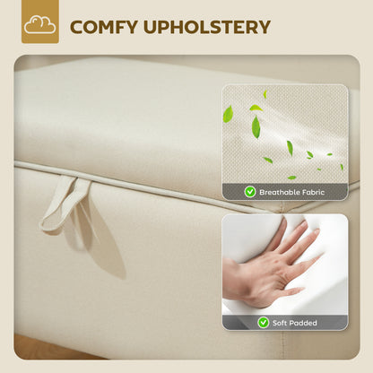 Pase Linen Beige Compact Storage Footstool Natural Wooden Legs