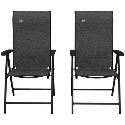 Lecore Set Of 2 Metal Grey Folding Garden Chairs With 7 Position Reclining Backs