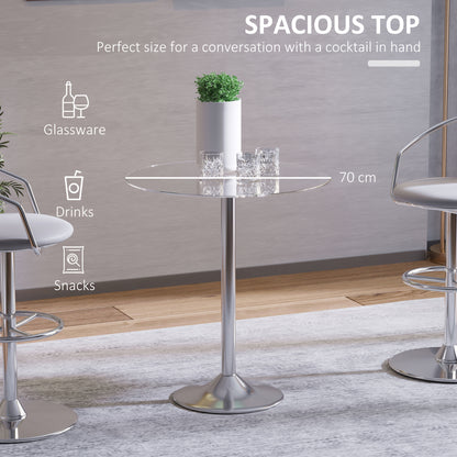 Diliha Metal And Glass Clear Round Dining Table With Steel Base For Compact Spaces