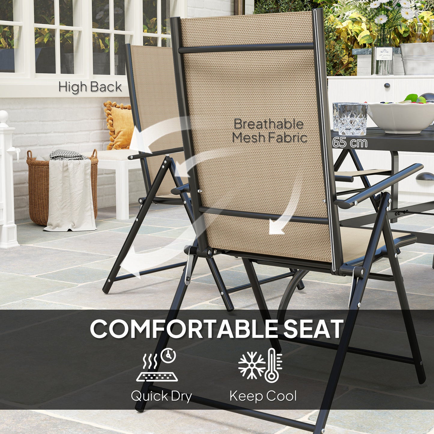 Dizze 6 Seater Cream Mesh and Black Steel Outdoor Dining Set with Parasol Hole