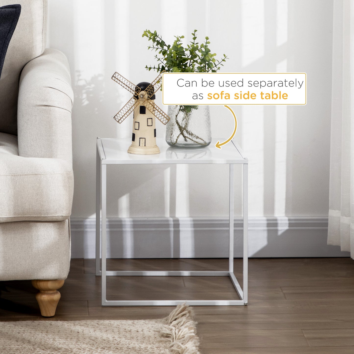Ekmone  Metal And Wood White Square Nesting Coffee Tables Set Of 2