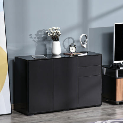 Lino High Gloss Black Sideboard With Push Drawers And 3 Doors