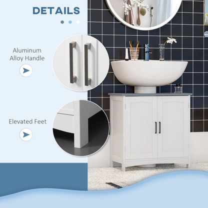 Nebama White and Grey Pedestal Sink Vanity Cupboard With Adjustable Shelving