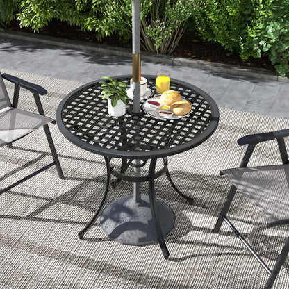 Tovedo Black Aluminium Round Outdoor Table with Central Parasol Hole