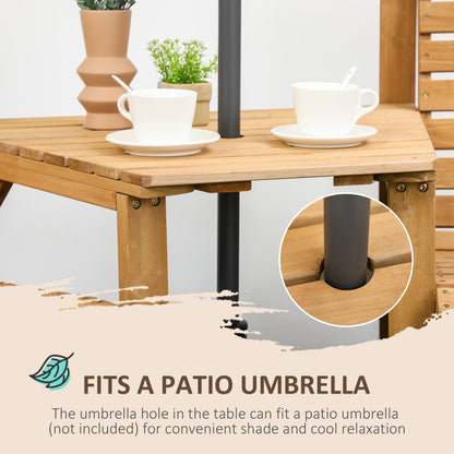 Moha Naturla Wood Garden Bistro Set Love Seat With Coffee Table And Parasol Hole Bench Set
