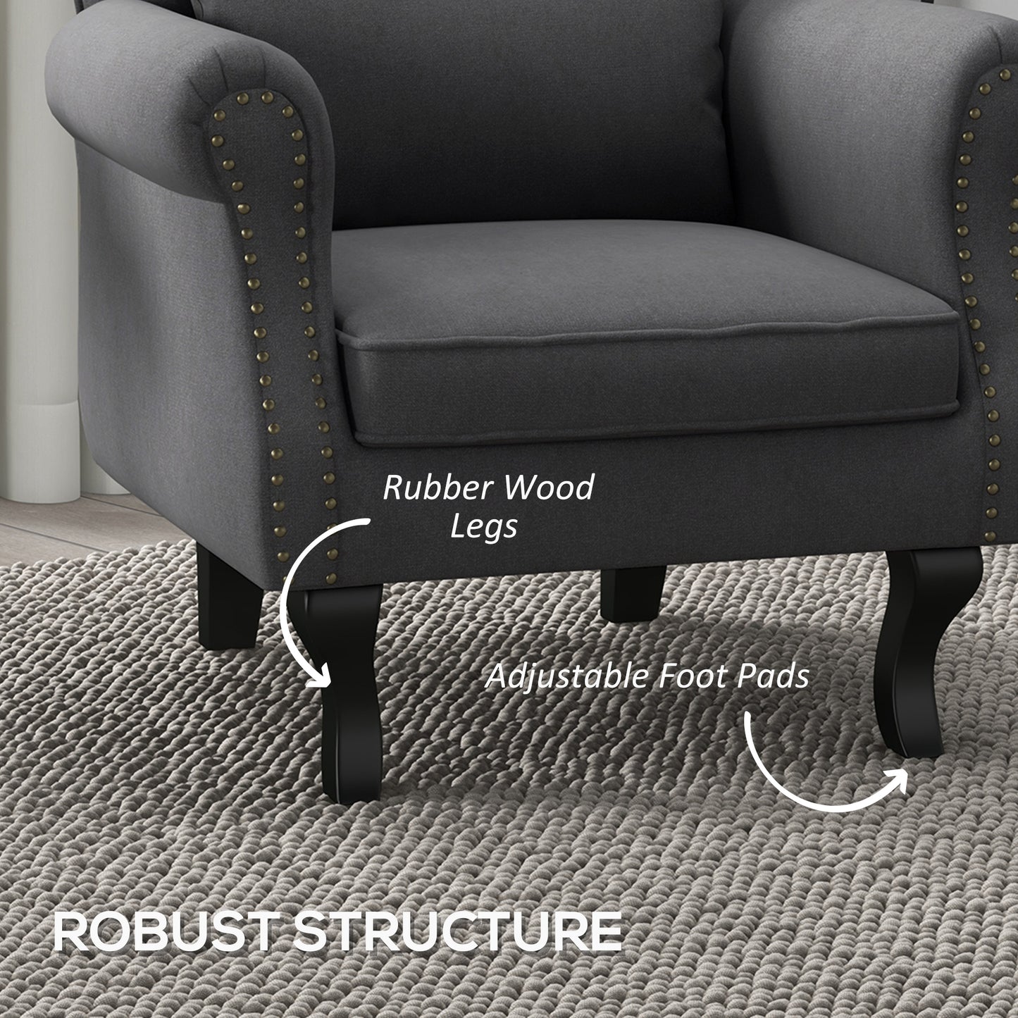 Rolu Zimo Grey Chesterfield Nail Head Style Accent Chair