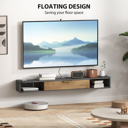 Nova 140cm Wooden Charcoal Grey and Natural Floating TV Stand With Storage