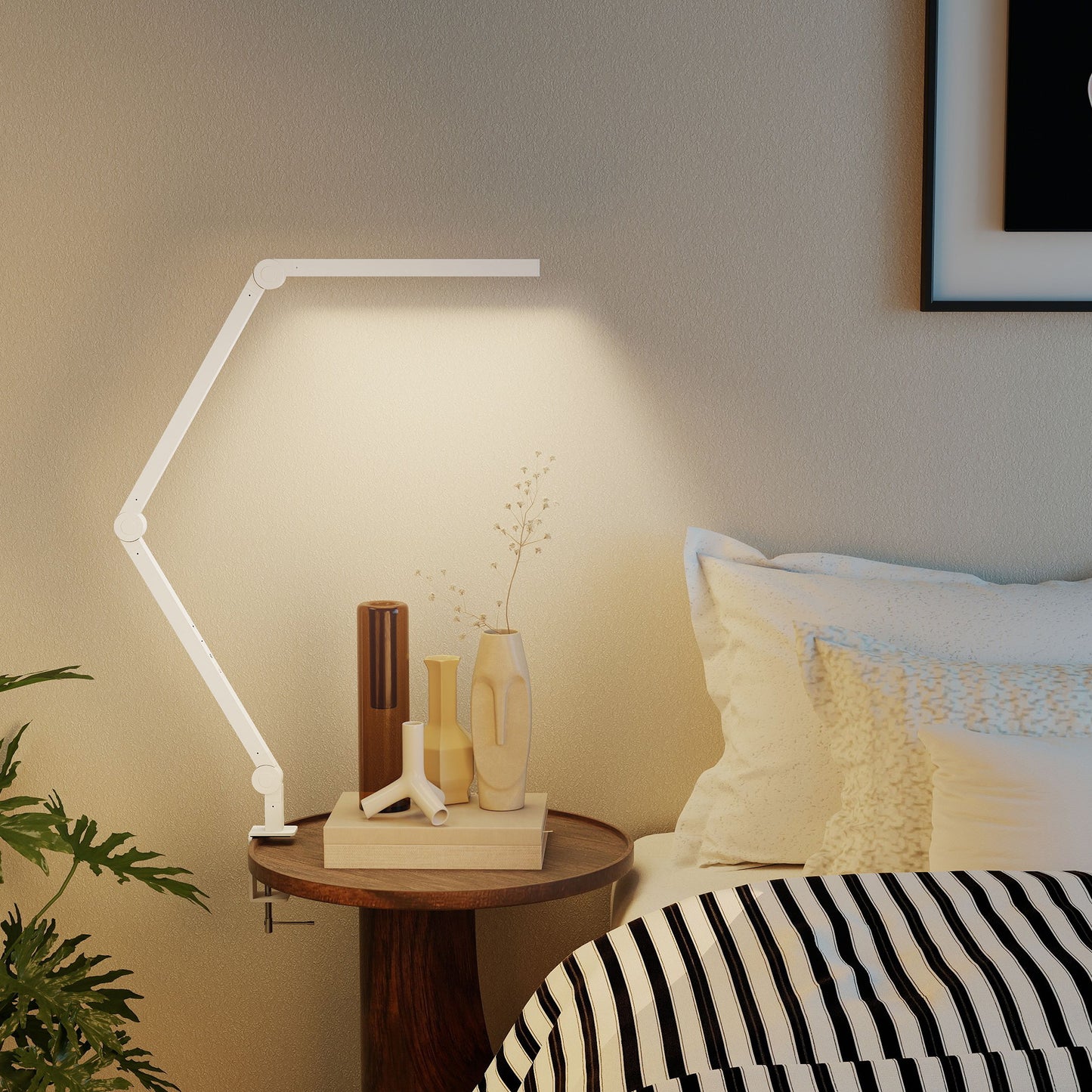 Laco Veni Metal White Dimmable Clamp Desk Lamp With Swing Arm Eye Care Light And Adjustable Brightness