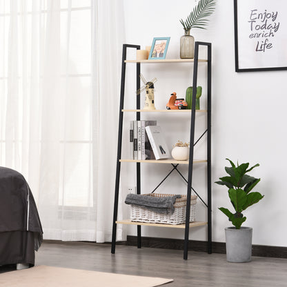 Karafi Lura Wood And Metal Oak And Black 4 Tier Ladder Style Bookshelf