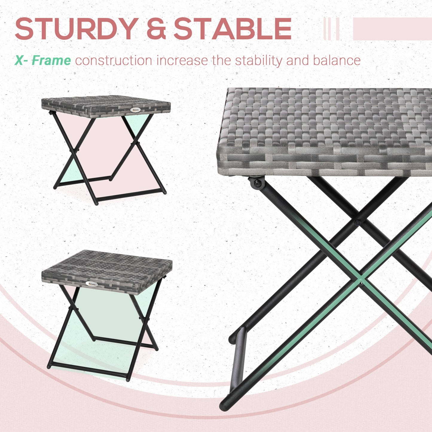 Tasaso Faux Rattan Grey Square Folding Outdoor Side Table With Steel Frame