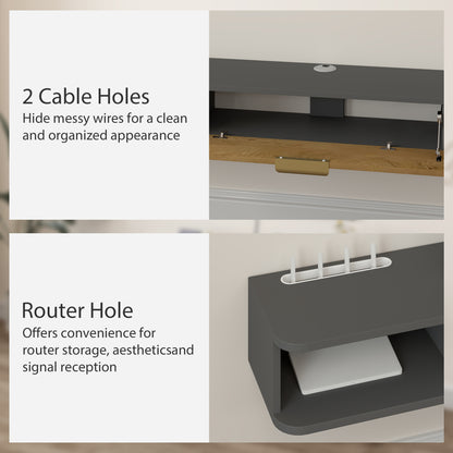 Nova 140cm Wooden Charcoal Grey and Natural Floating TV Stand With Storage