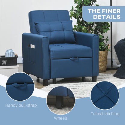 Haso Linen Look Dark Blue Single Sleeper Chair