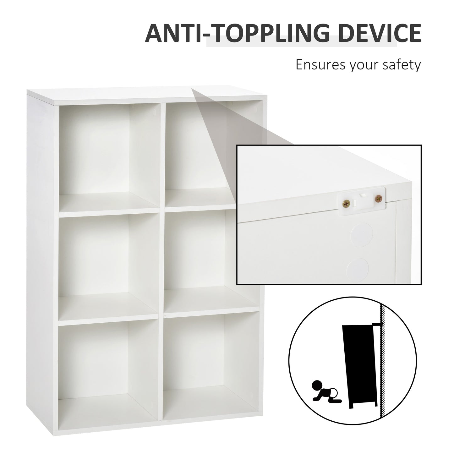 Veniha Nozi Wood White 6 Cube Storage Bookcase