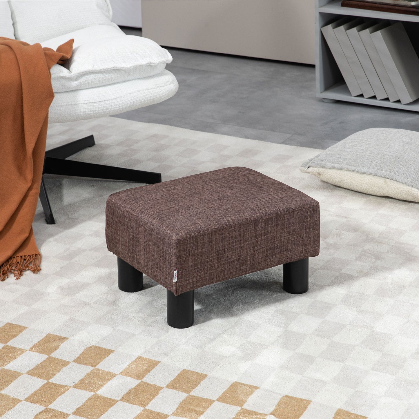 Fata Linen Brown Cube Footstool With 4 Plastic Feet