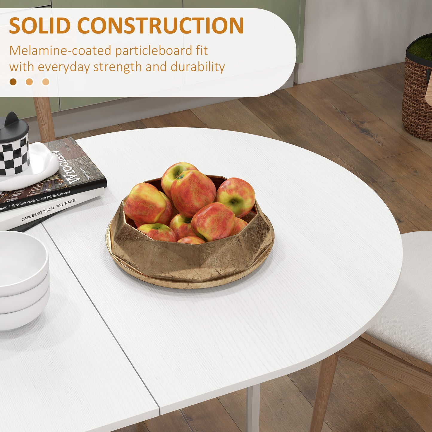 Ziri Wooden White Washed Finish Oval Drop Leaf Dining Table For Small Spaces