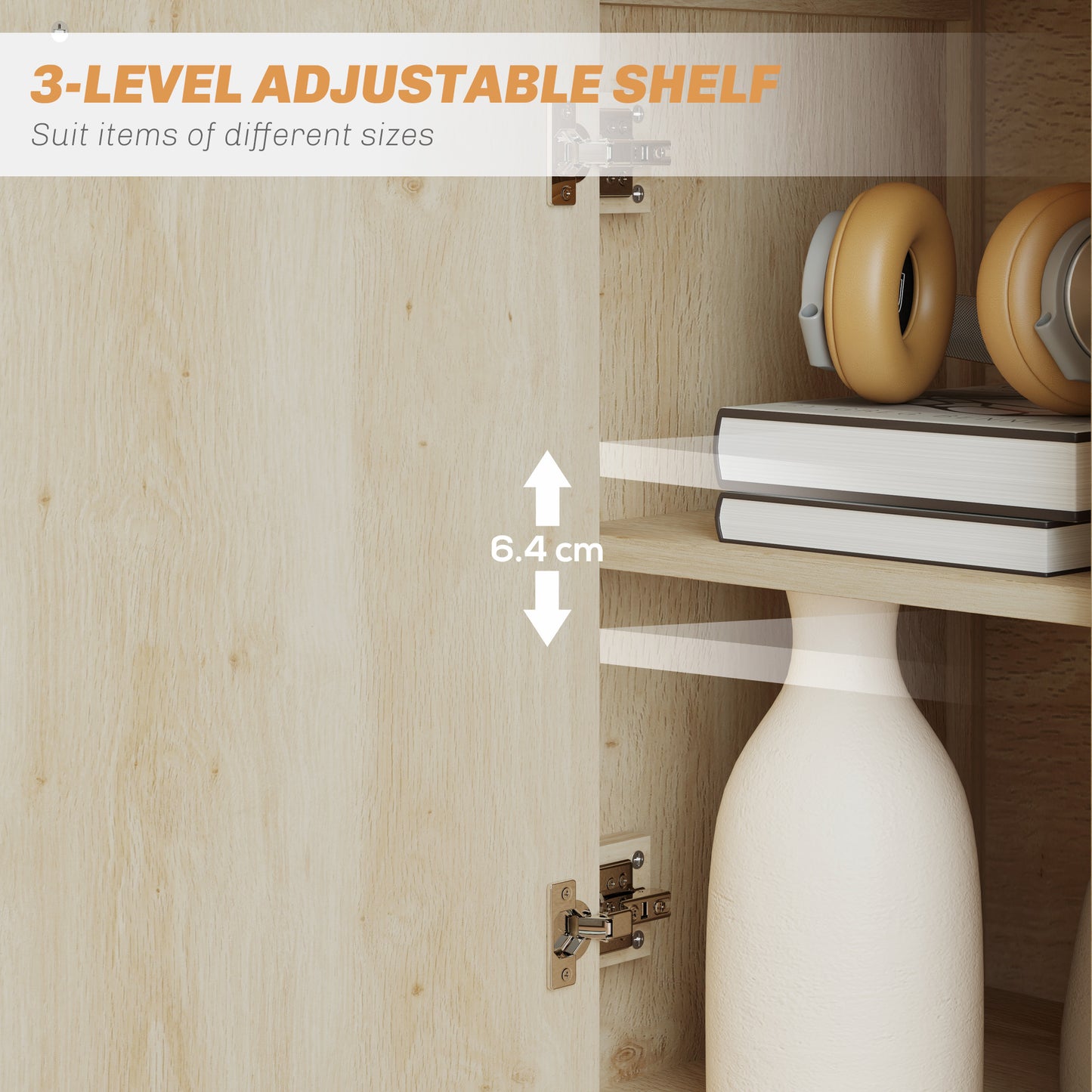 Cova Vira Natural Wood Sideboard 3 Drawers And Adjustable Interior Shelving