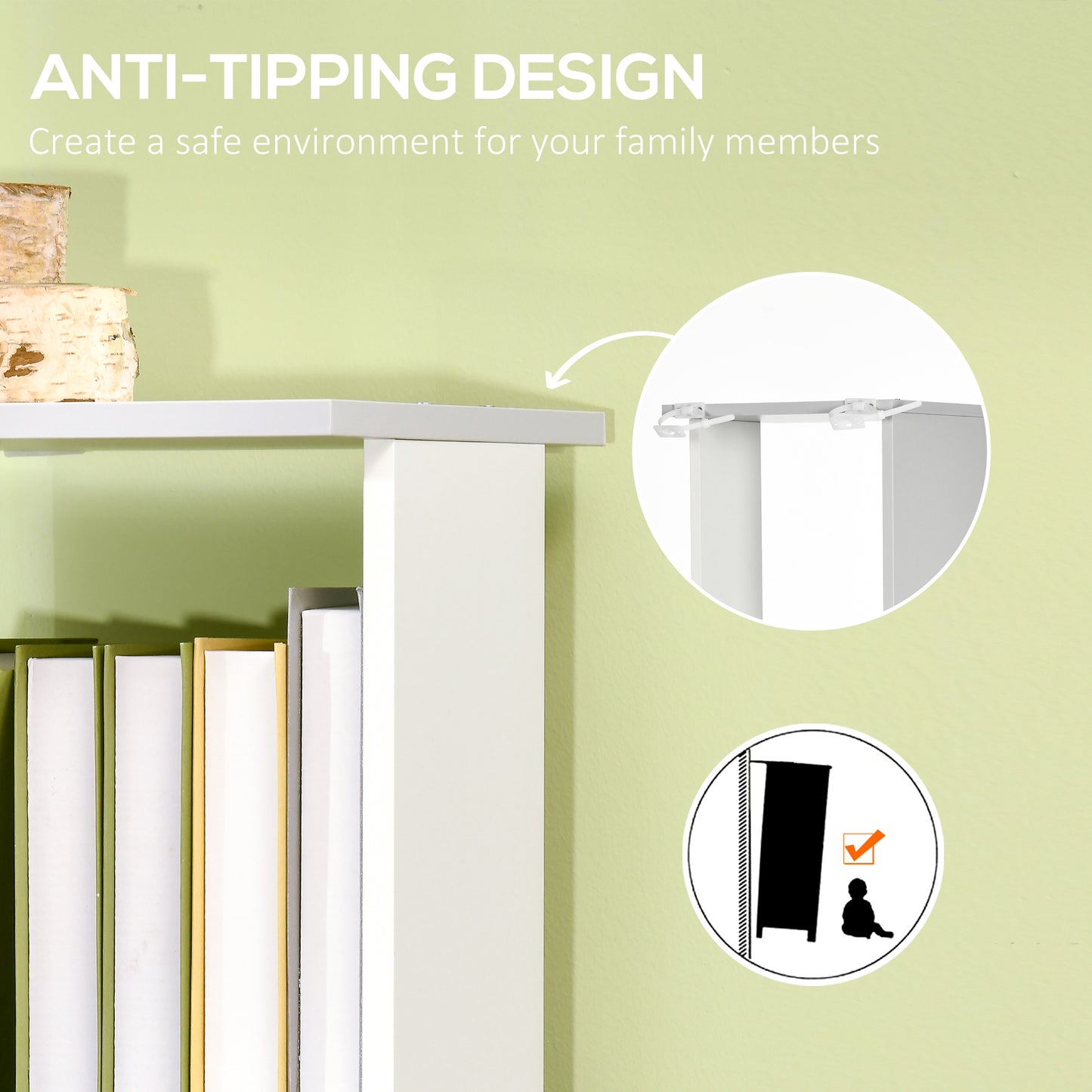 Ziva Wood White And Light Grey 5 Tier Freestanding Bookcase