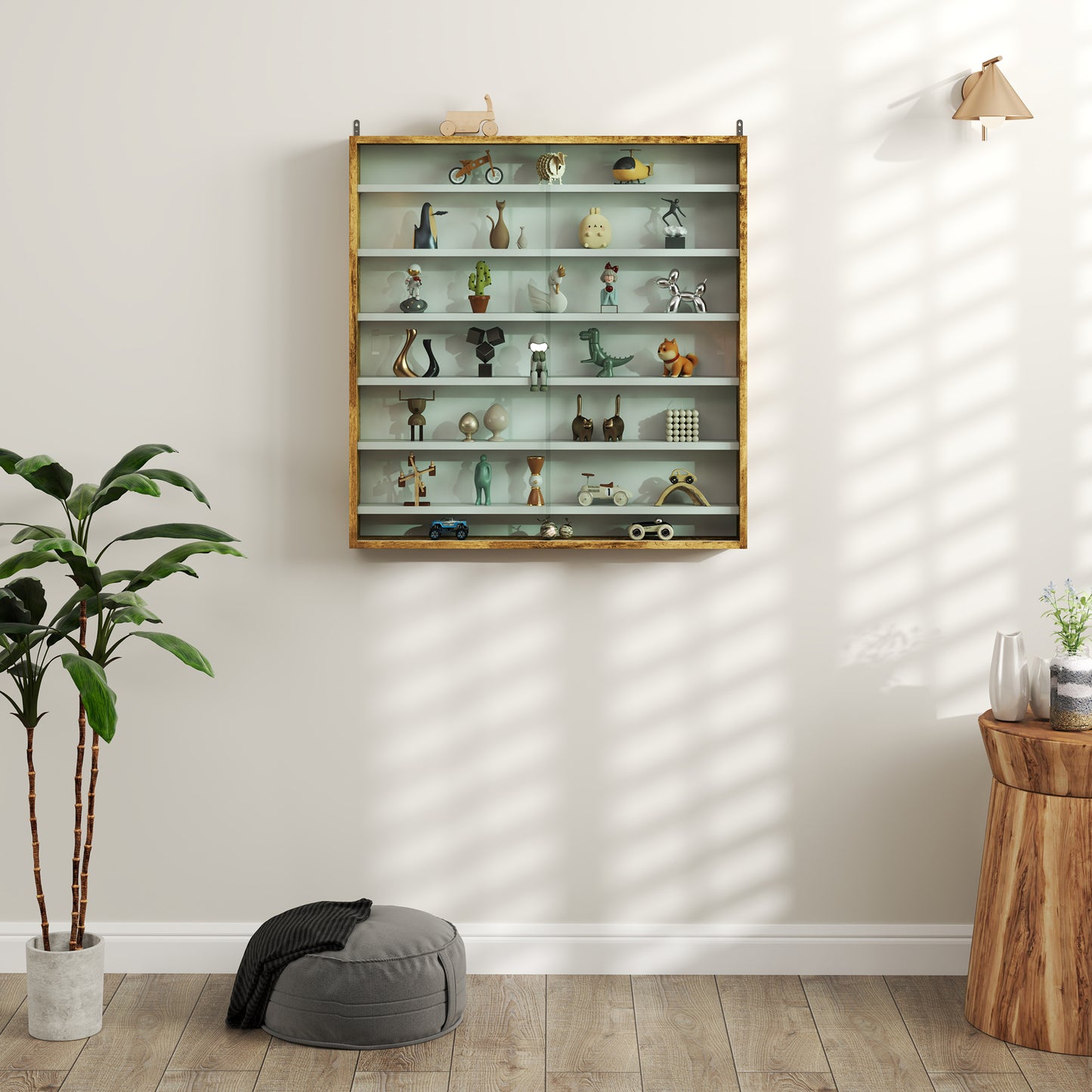 Yovere Wood And Glass Brown 6 Tier Display Cabinet With Glass Doors