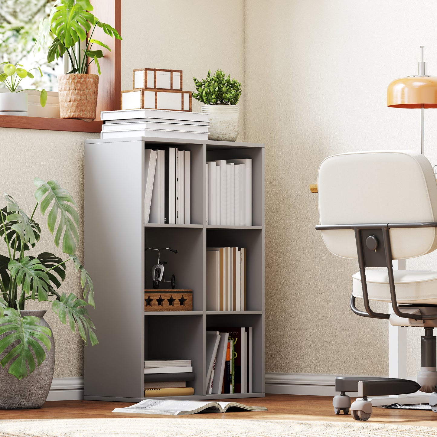 Salusosu Wooden Light Grey 6 Cube Storage Bookcase