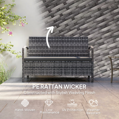 Rarette Rattan Grey Garden Storage Bench With Cushion 125L Capacity
